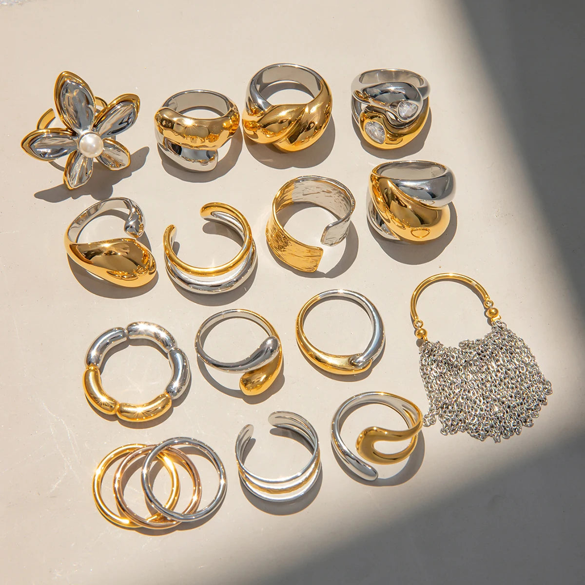 Pearl Shell Ring Stack — Stainless Steel · PS258