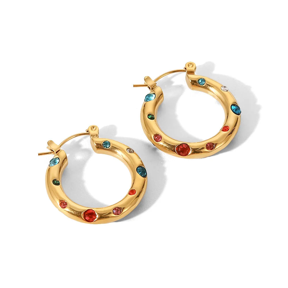 Color CZ Hoop Earrings — Stainless Steel · PS053