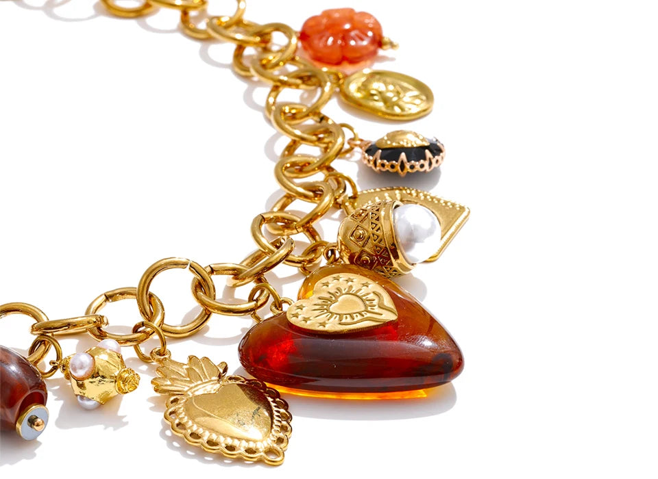 Acrylic Heart Flower Necklace — Gold-Plated Stainless Steel with Acrylic · PS1847