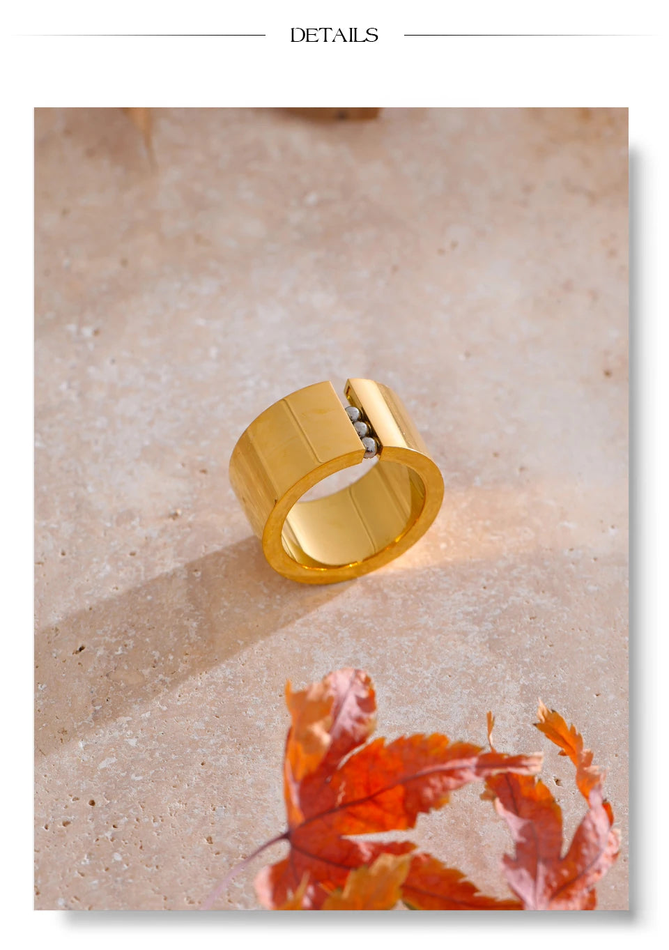 Geometric ring in gold-plated stainless steel.