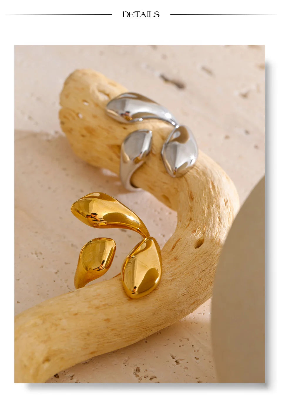 Geometric ring in gold-plated stainless steel.