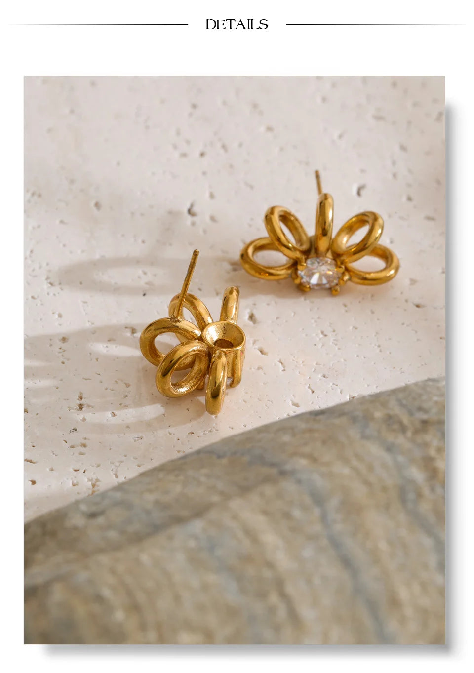 Cubic Zirconia Geometric Earrings — Gold-Plated Stainless Steel with Cubic Zirconia · PS1425