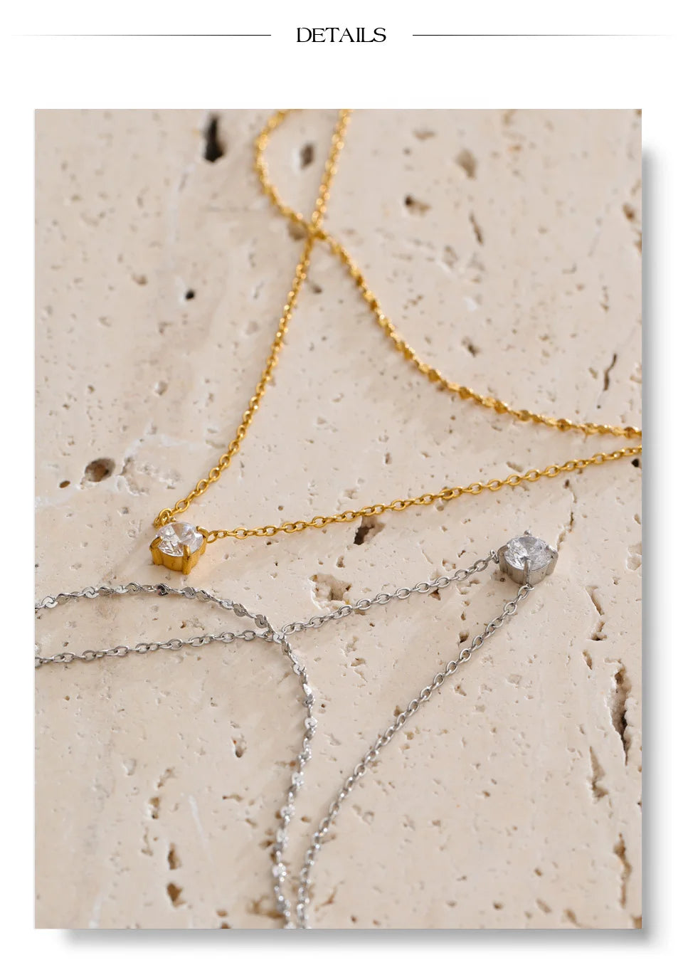 Cubic zirconia geometric chain necklace in gold-plated stainless steel with cubic zirconia.