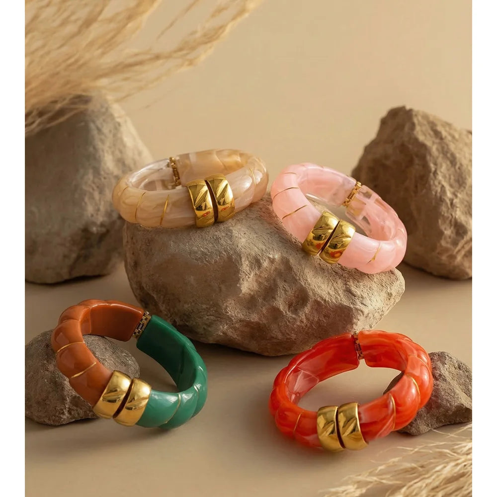 Resin Acrylic Geometric Bracelet — Gold-Plated Stainless Steel with Resin and Acrylic · PS1662