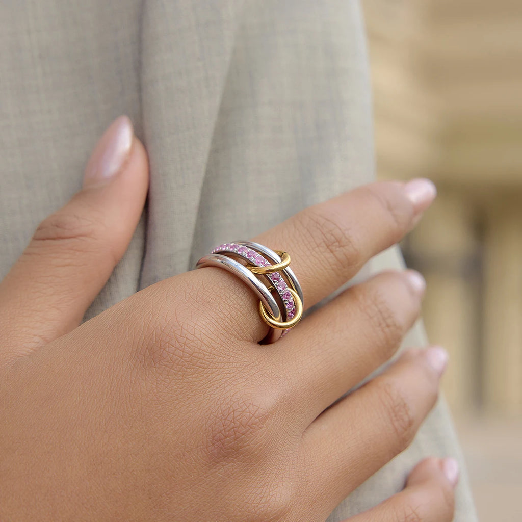 Two-Tone Crystal Ring — Stainless Steel · PS229