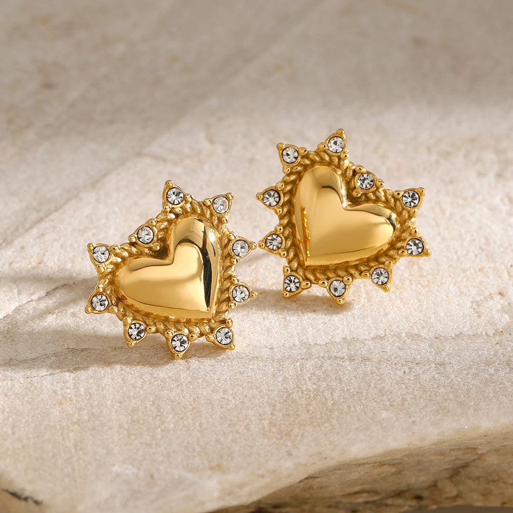 CZ Heart Stud Earrings — Stainless Steel · PS285