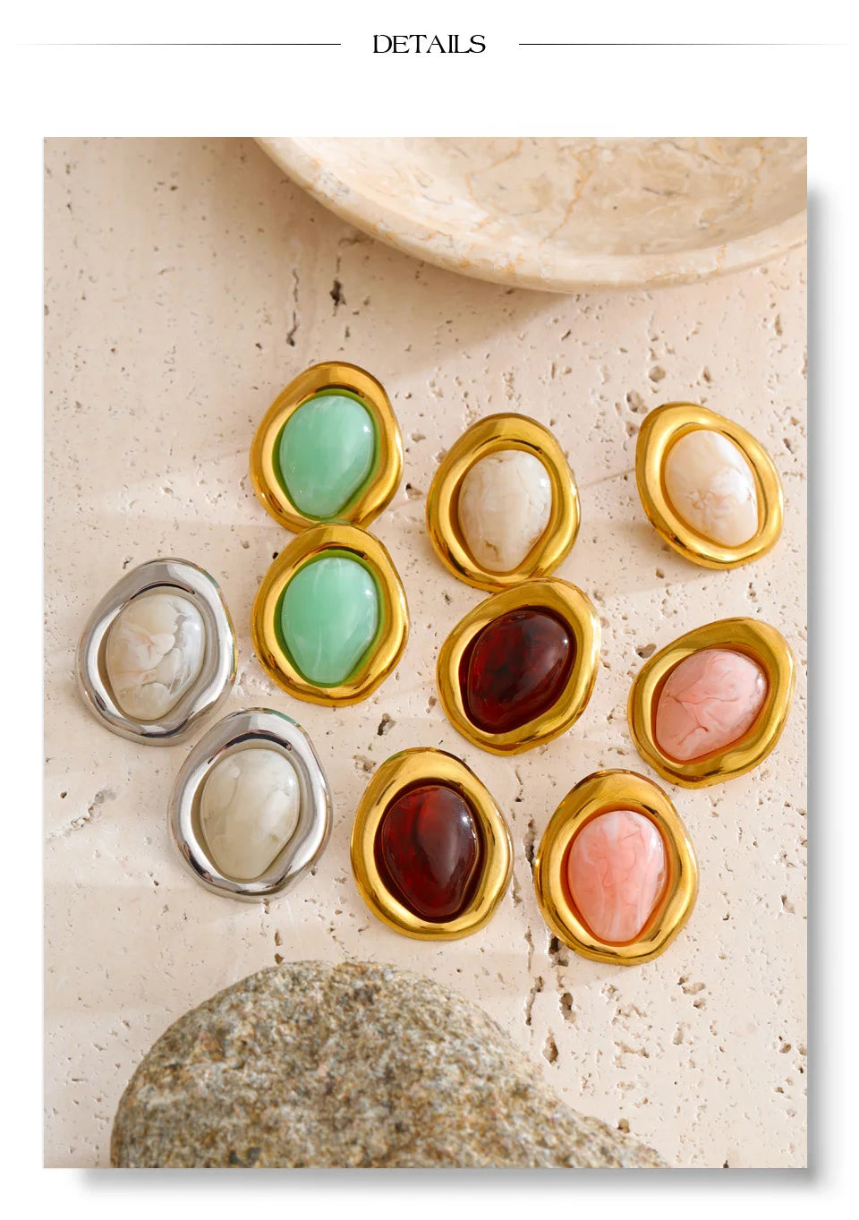 Resin Multi-Color Geometric Earrings — Stainless Steel with Resin · PS1558