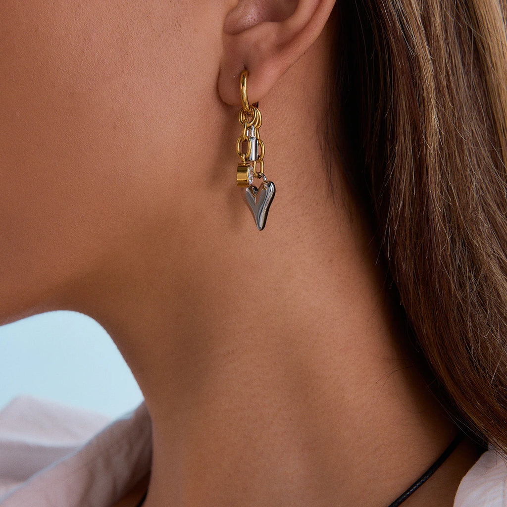 Crystal Heart Drop Earrings — Stainless Steel · PS068
