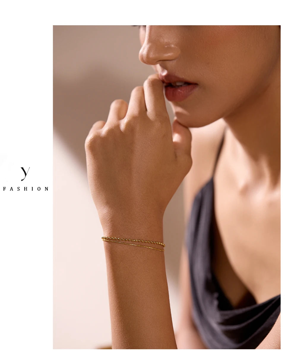 Beaded Geometric Chain Bracelet — Gold-Plated Stainless Steel · PS2234