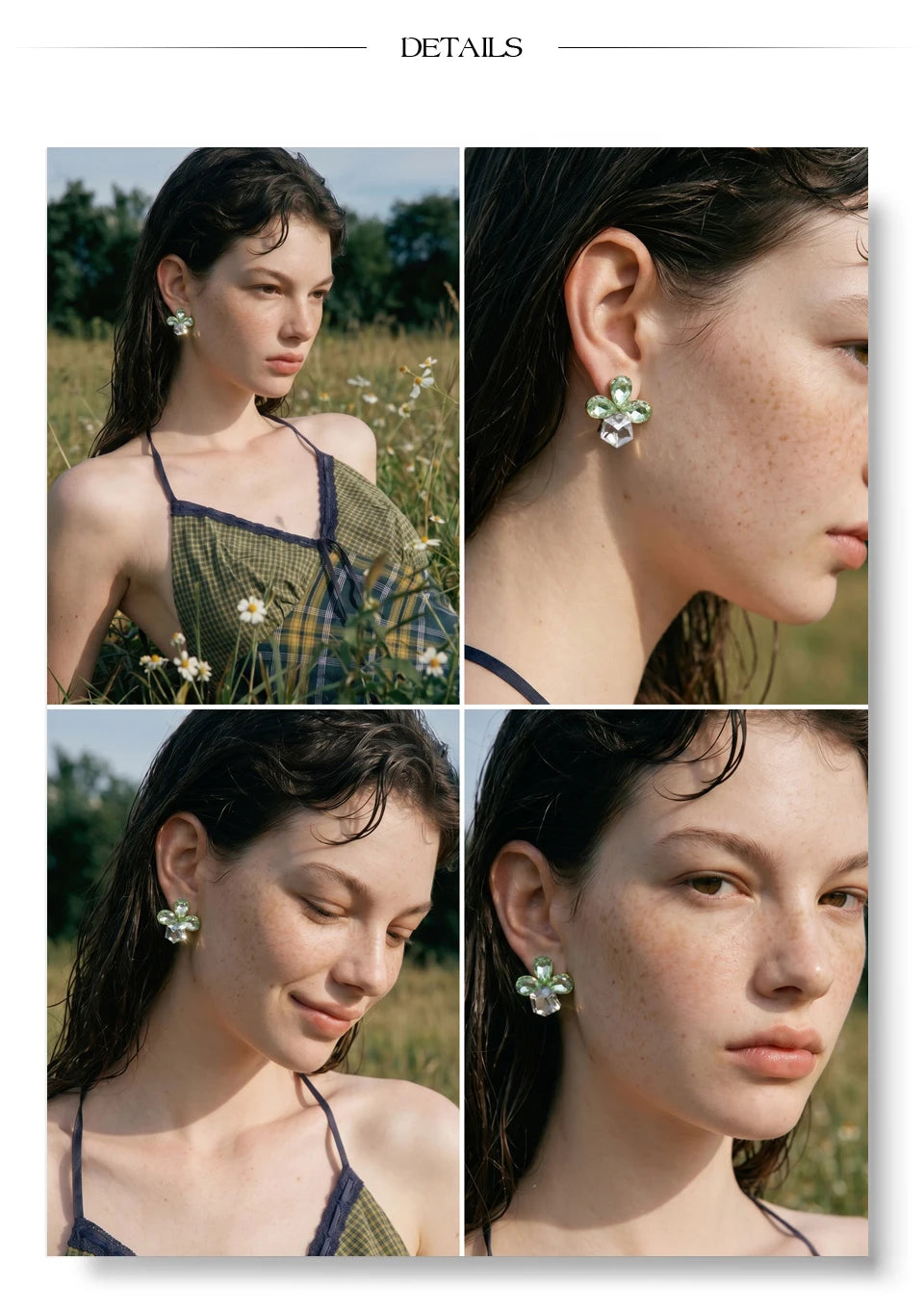 Crystal Flower Geometric Earrings — Gold-Plated Stainless Steel with Crystal · PS1534