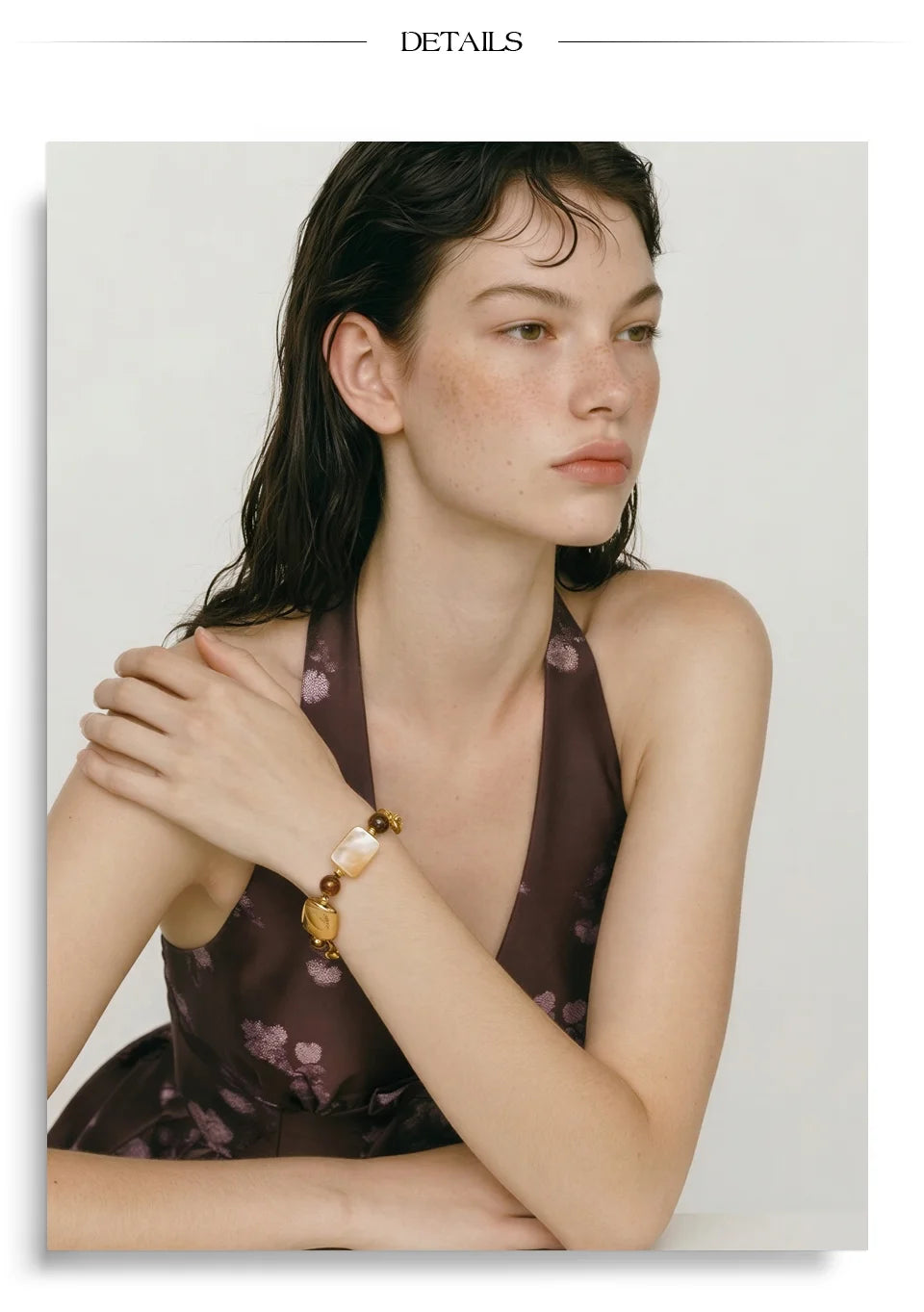 Shell Natural Stone Geometric Bracelet — Gold-Plated Stainless Steel with Natural Stone and Shell · PS1170