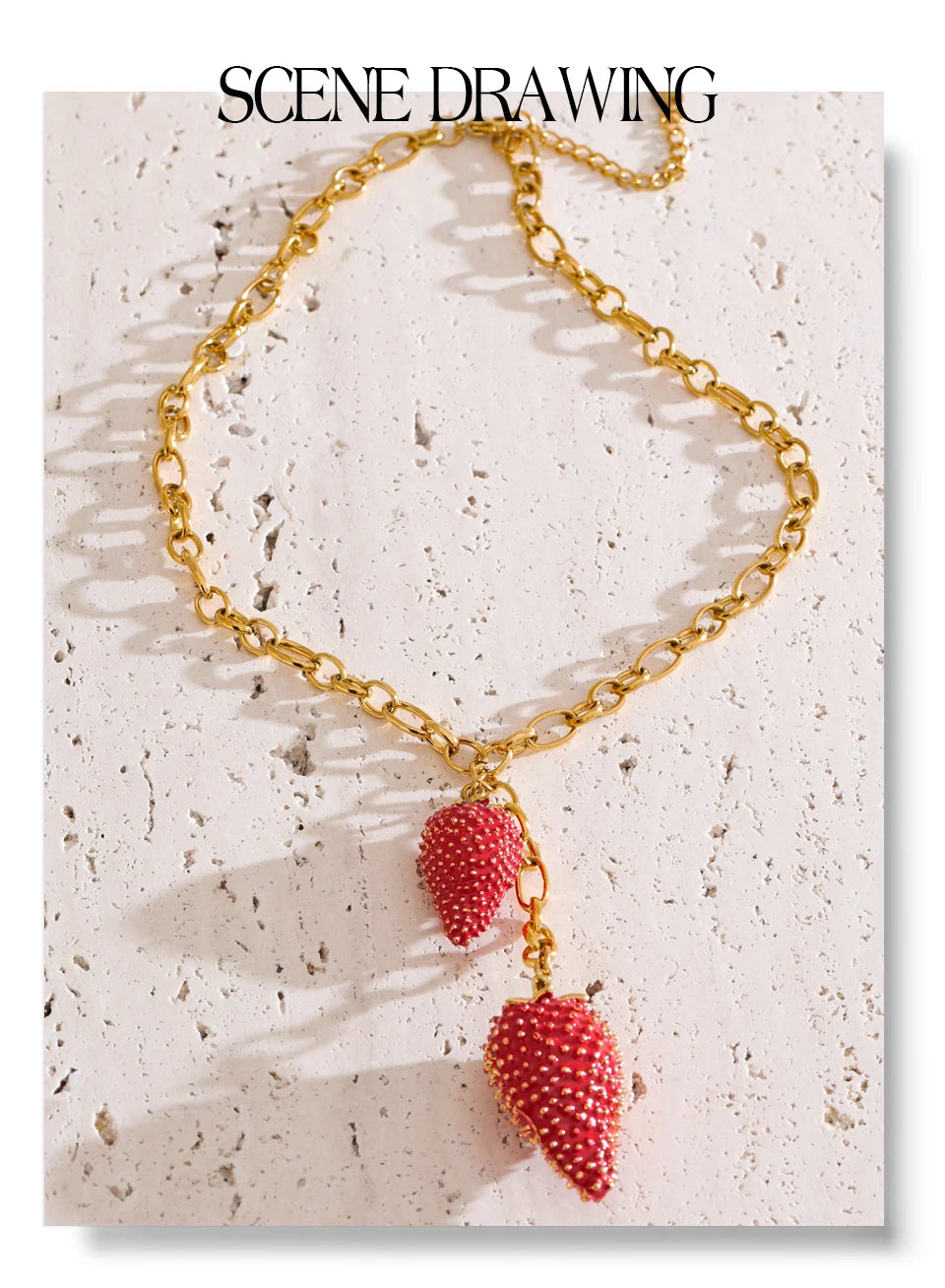 Red heart geometric necklace in gold-plated stainless steel.