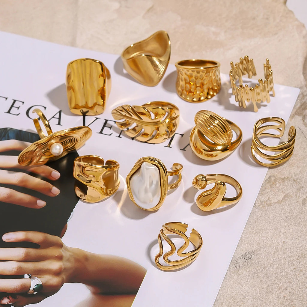 Pearl Statement Ring Stack — Stainless Steel · PS240