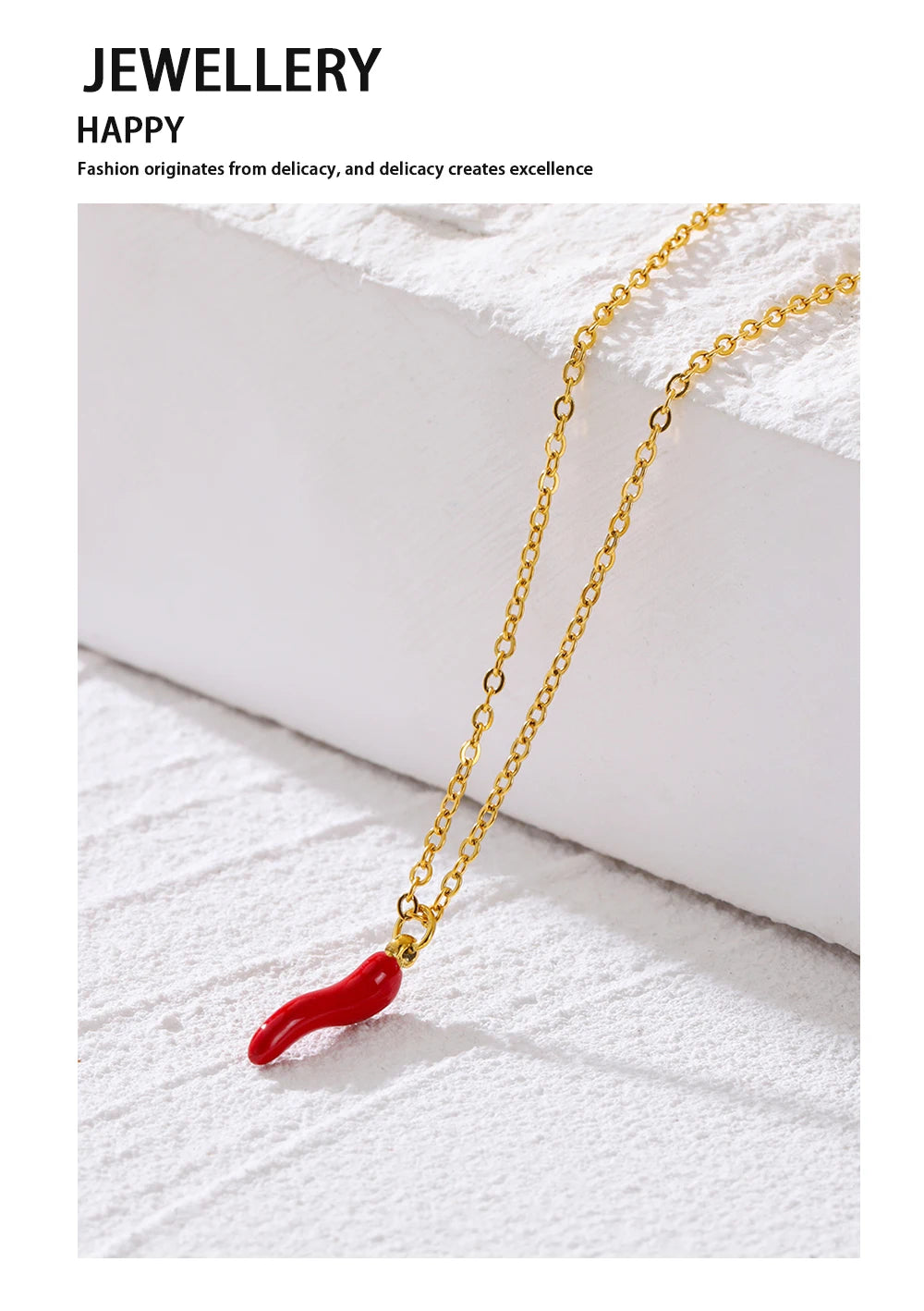 Chain Necklace Enamel Red Hot Pepper Pendant — 316L Stainless Steel · PS474