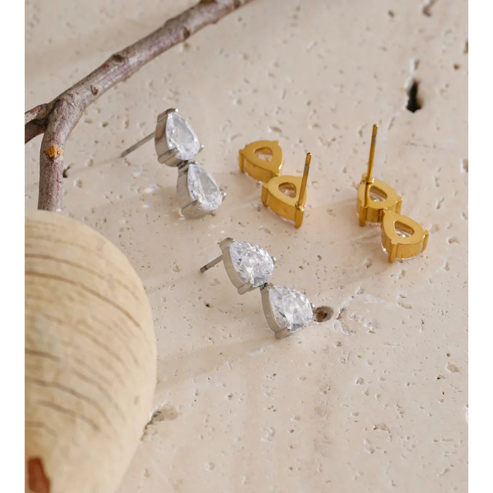Cubic Zirconia Earrings — Gold-Plated Stainless Steel with Cubic Zirconia · PS1548