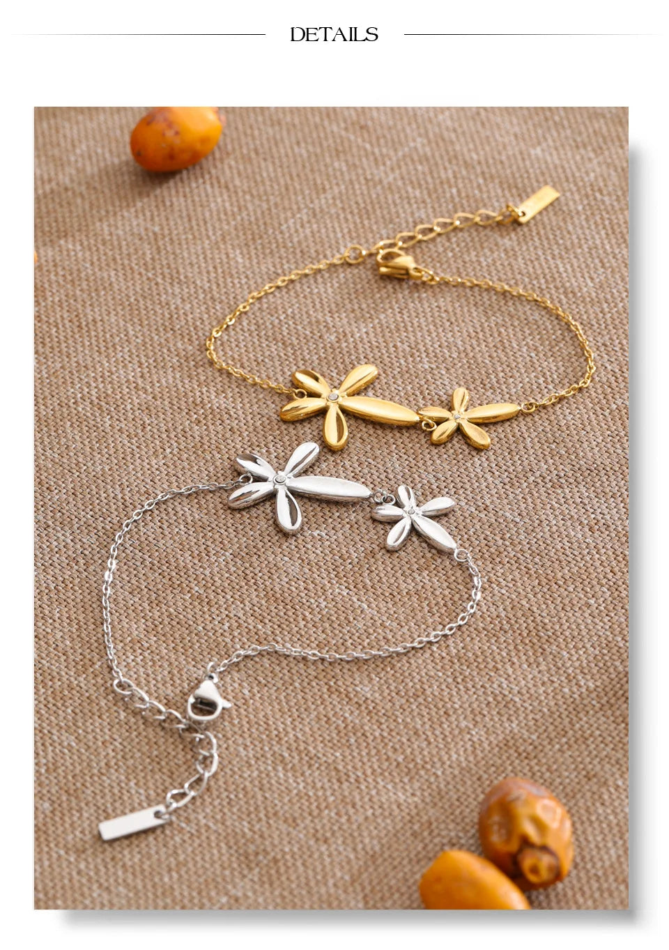 Flower Chain Bracelet — Gold-Plated Stainless Steel · PS1043