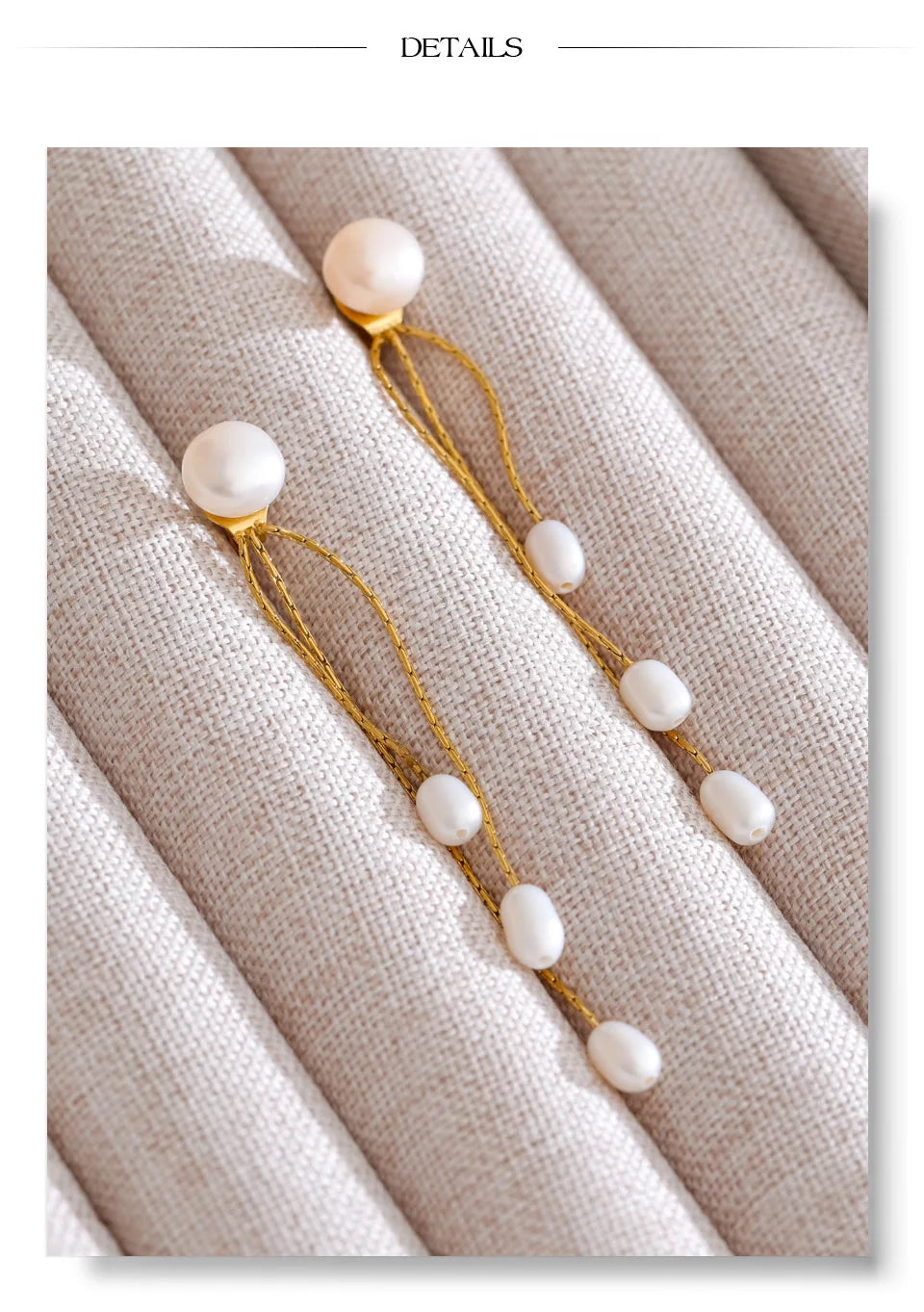 Freshwater pearl geometric chain earrings in gold-plated stainless steel with freshwater pearl.