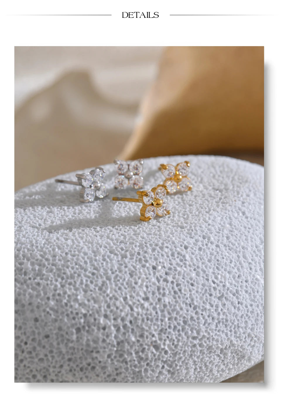 Cubic Zirconia Flower Earrings — Gold-Plated Stainless Steel with Cubic Zirconia · PS2236