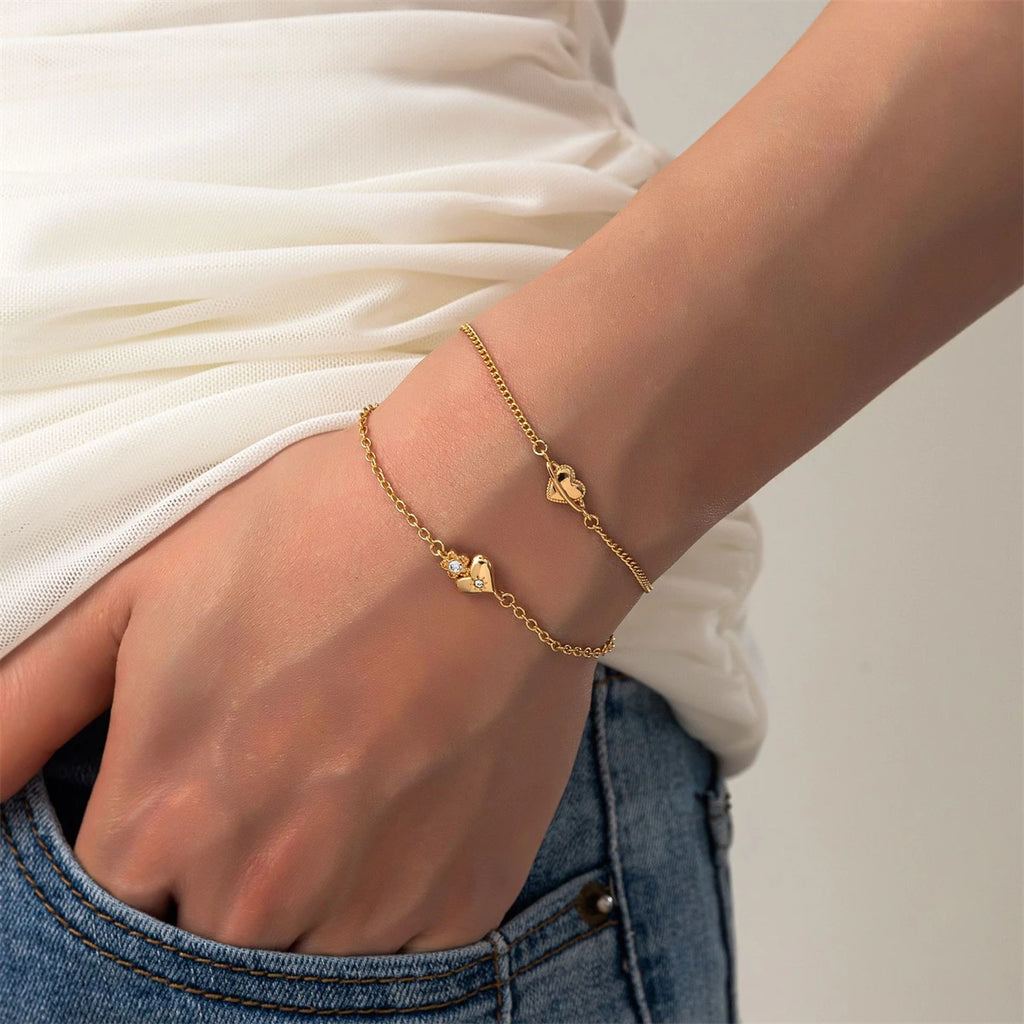 Valentine's Day fashionable heart-shaped high-end zircon-encrusted gold-plated adjustable bracelet