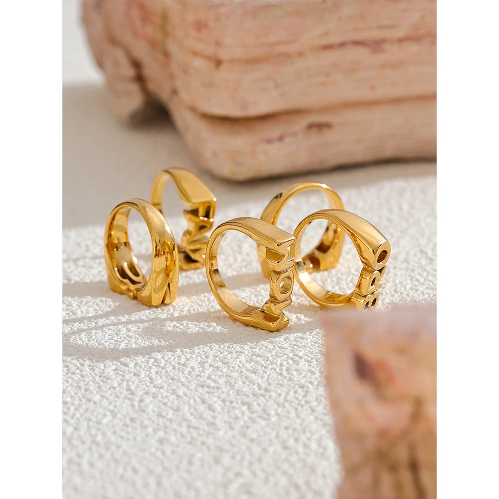 Geometric ring in 18K gold-plated stainless steel.