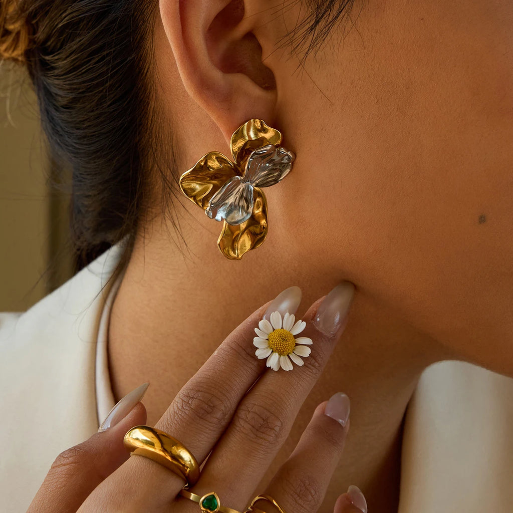Floral Statement Earrings — Stainless Steel · PS059
