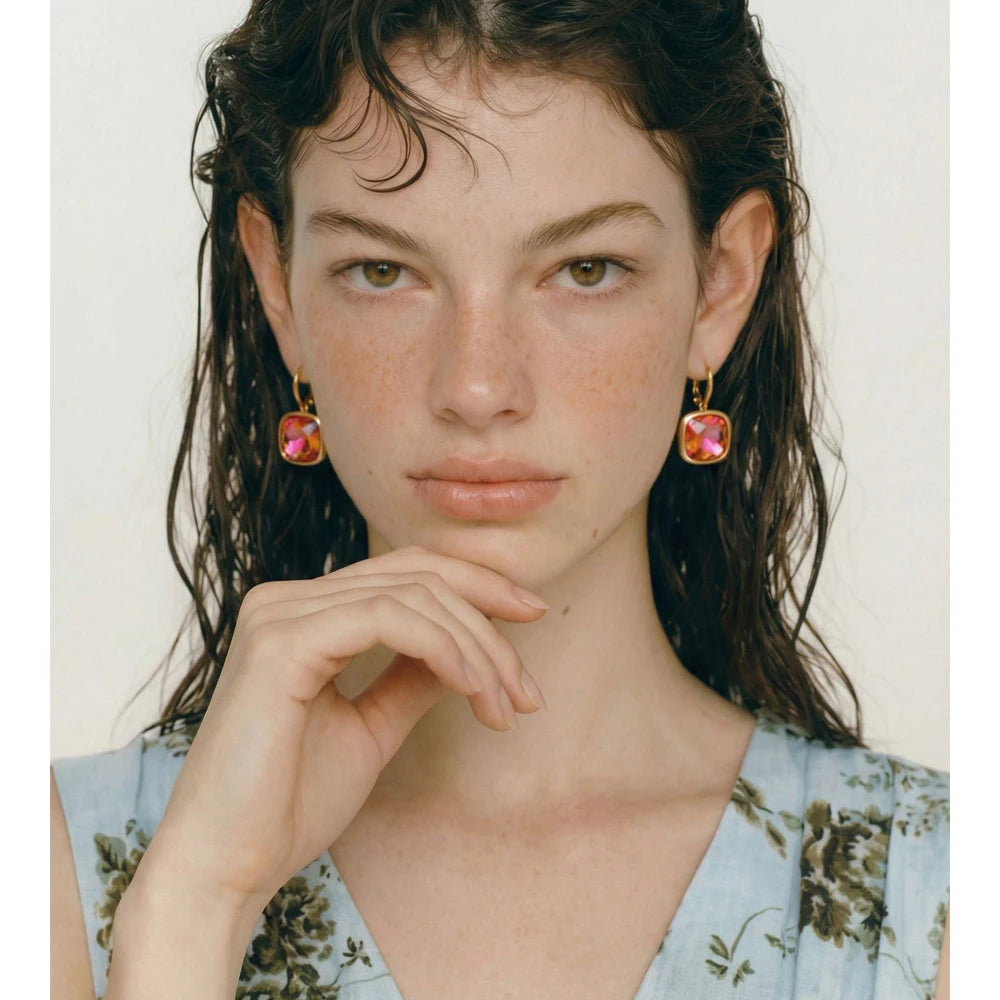 Crystal Multi-Color Geometric Earrings — Gold-Plated Stainless Steel with Crystal · PS1946