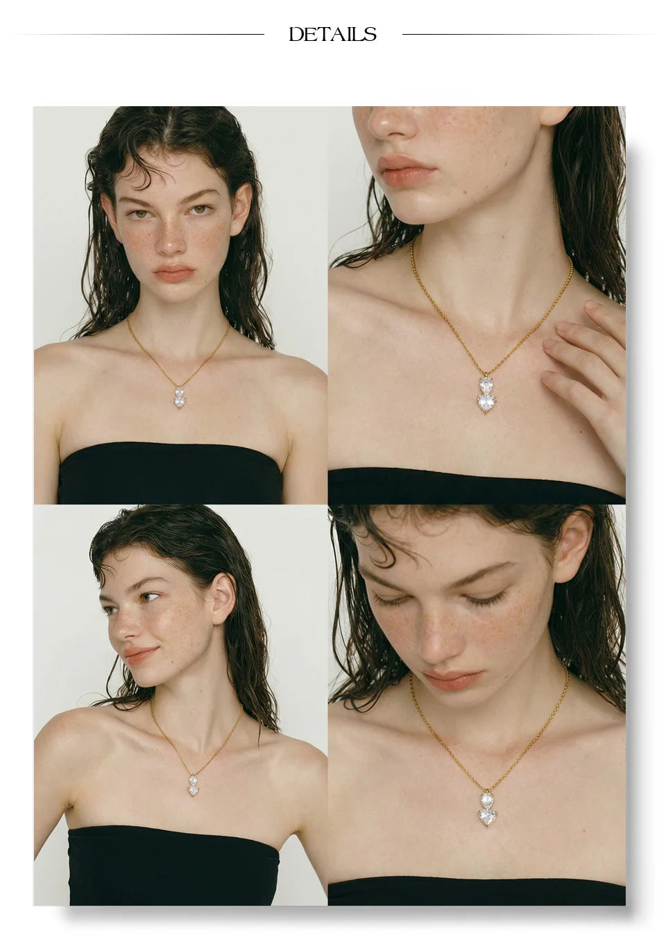 Cubic zirconia geometric necklace in gold-plated stainless steel with cubic zirconia.