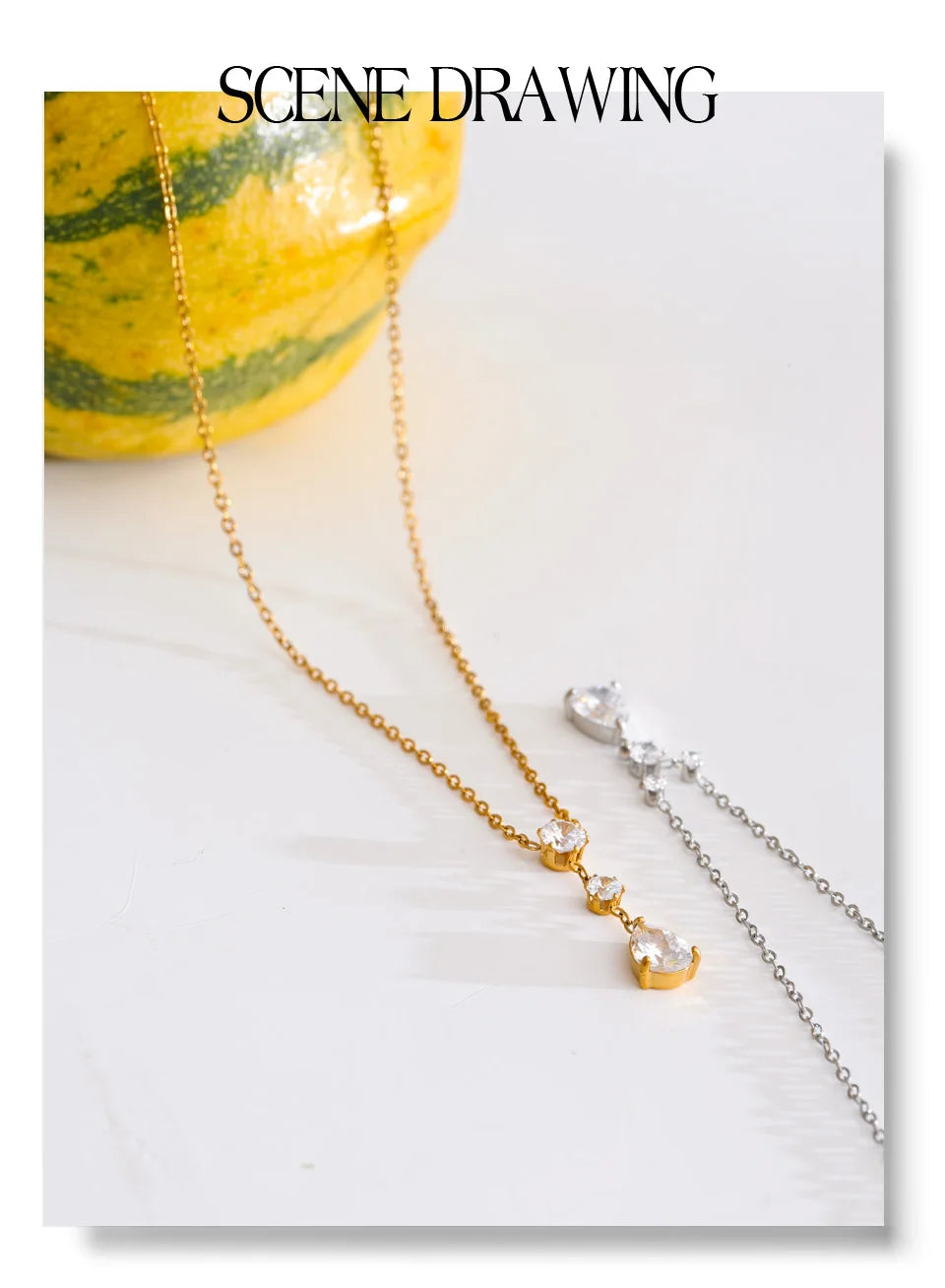 Cubic zirconia geometric necklace in gold-plated stainless steel with cubic zirconia.