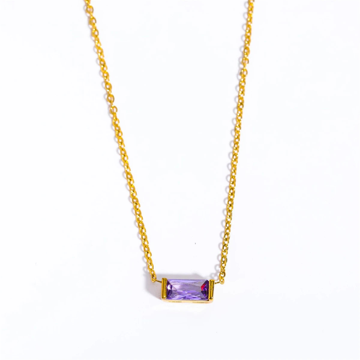 Twelve Month Birthday Stone Necklace 12 Birthday Stone Zircon Necklace Decoration Moon Stone Ladies Stainless Steel