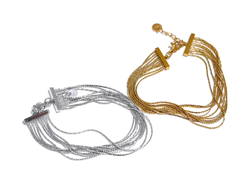 Geometric Chain Layered Bracelet — Gold-Plated Stainless Steel · PS1761