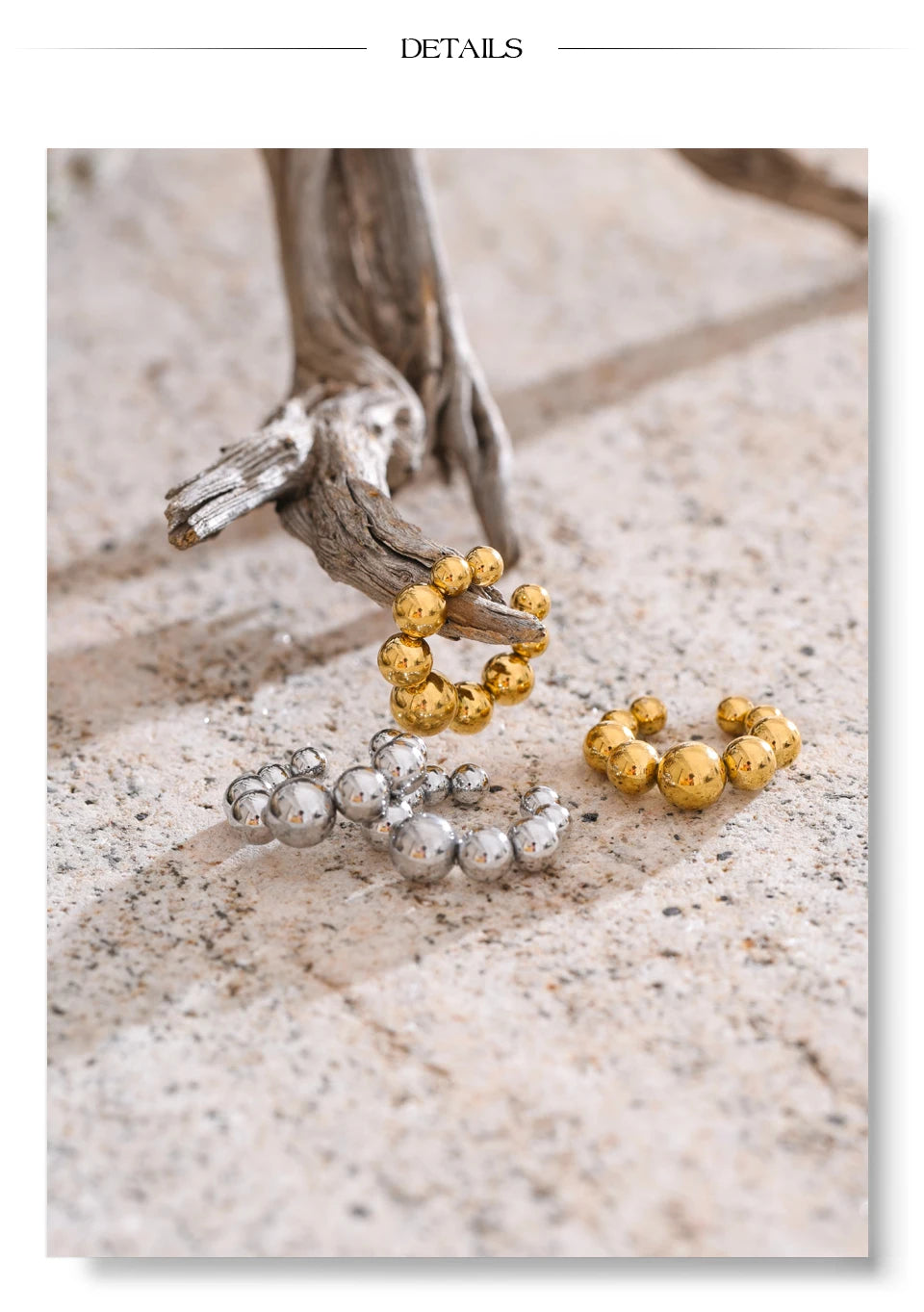 Beaded Geometric Earrings — Gold-Plated 316L Stainless Steel · PS2155