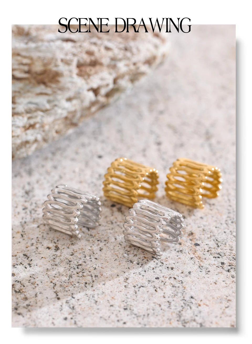 Geometric layered earrings in gold-plated stainless steel.