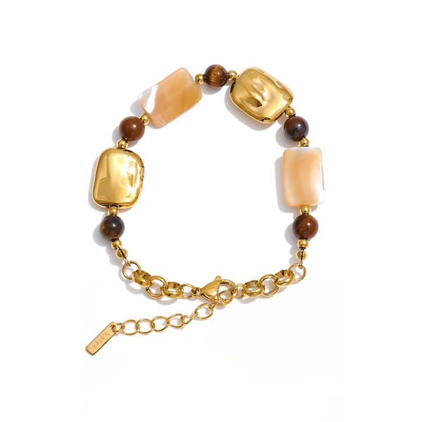 Shell Natural Stone Geometric Bracelet — Gold-Plated Stainless Steel with Natural Stone and Shell · PS1170