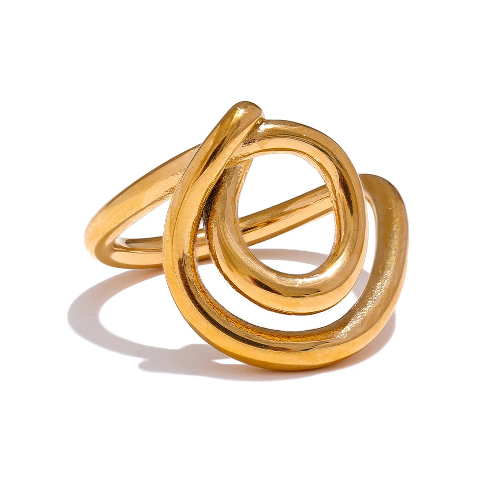 Geometric ring in 18K gold-plated 316L stainless steel.