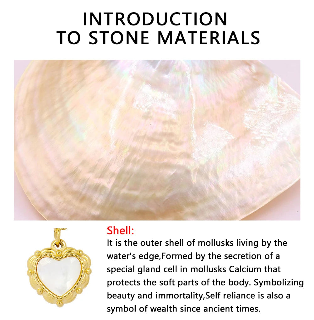 Pendant Necklace White Shell Heart Charm — 316L Stainless Steel · PS413