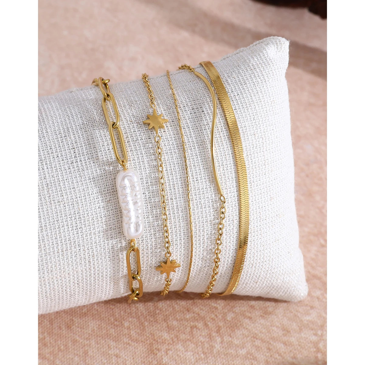Layered Bracelet Irregular Baroque Pearl — 316L Stainless Steel · PS396
