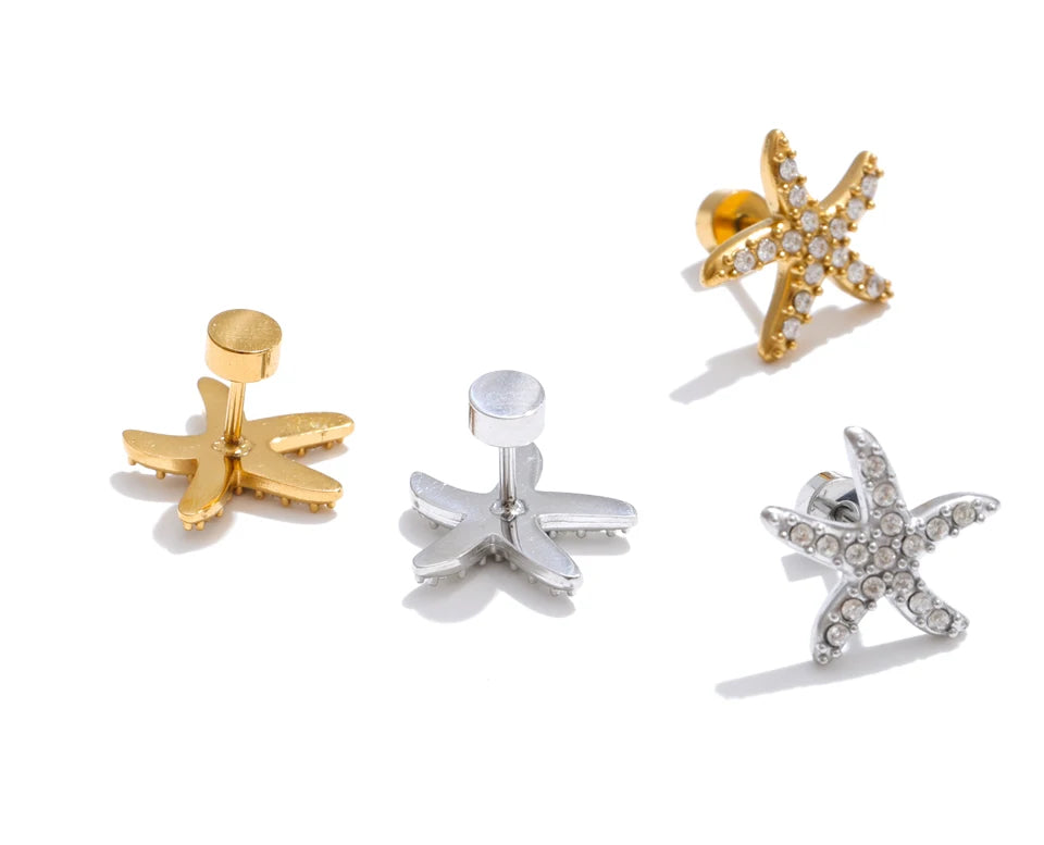 Cubic Zirconia Star Earrings — Gold-Plated Stainless Steel with Cubic Zirconia · PS1525