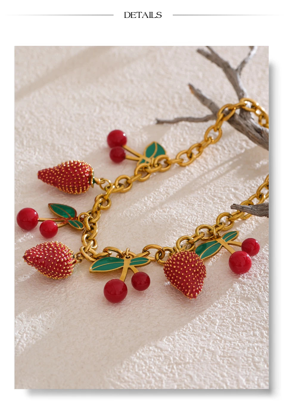 Red acrylic enamel necklace in gold-plated stainless steel with acrylic and enamel.