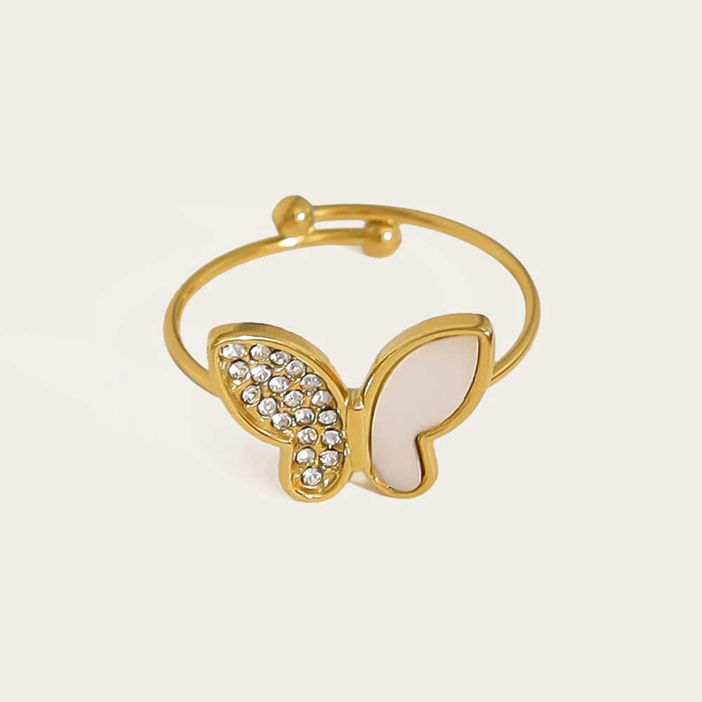 Butterfly Adjustable Ring Crystal Shell — 316L Stainless Steel · PS458