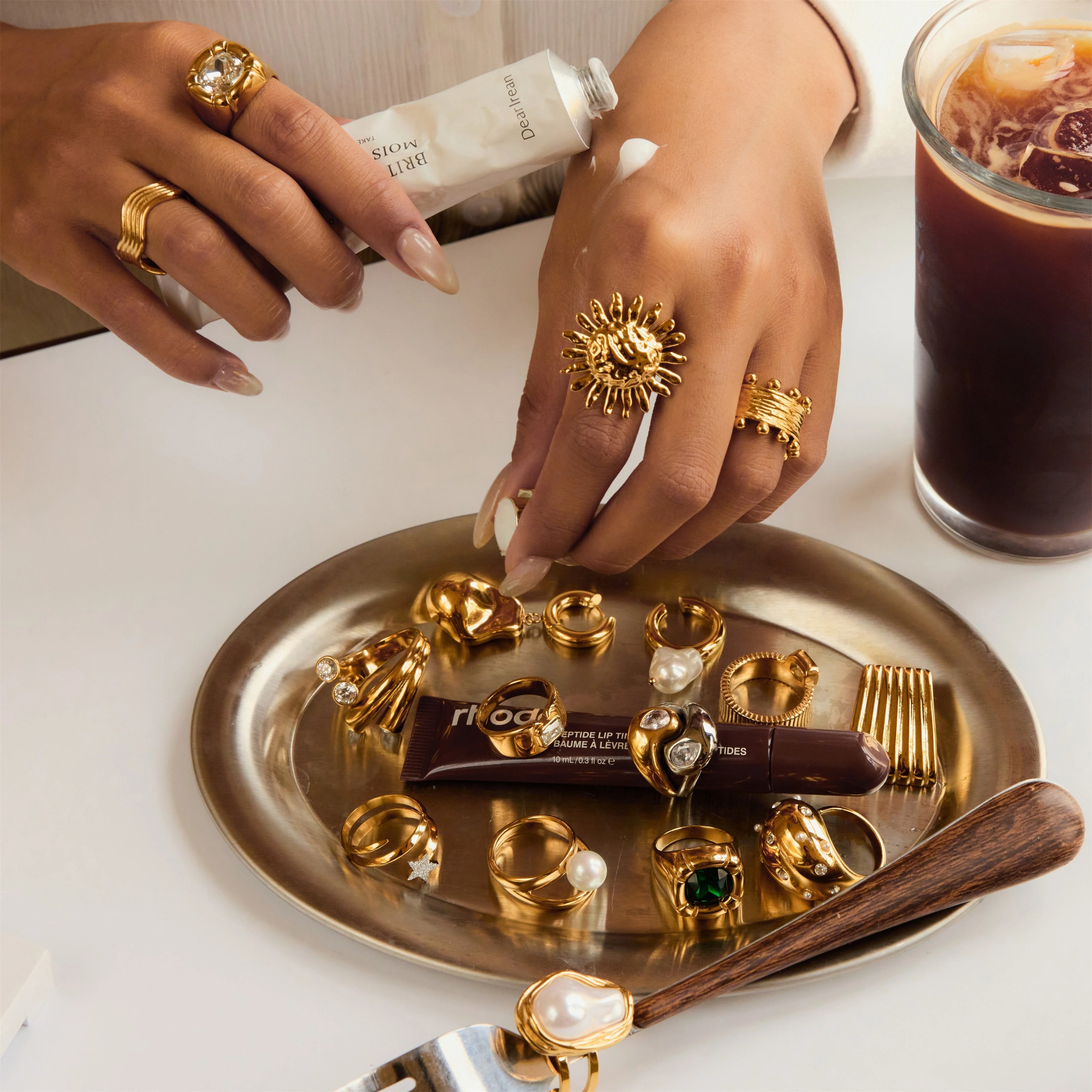 Pearl Sun Ring Stack — Stainless Steel · PS241