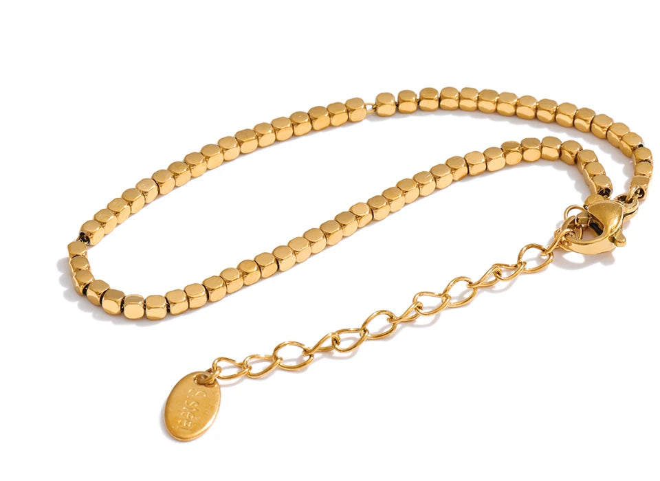 Beaded Geometric Chain Bracelet — Gold-Plated Stainless Steel · PS1030