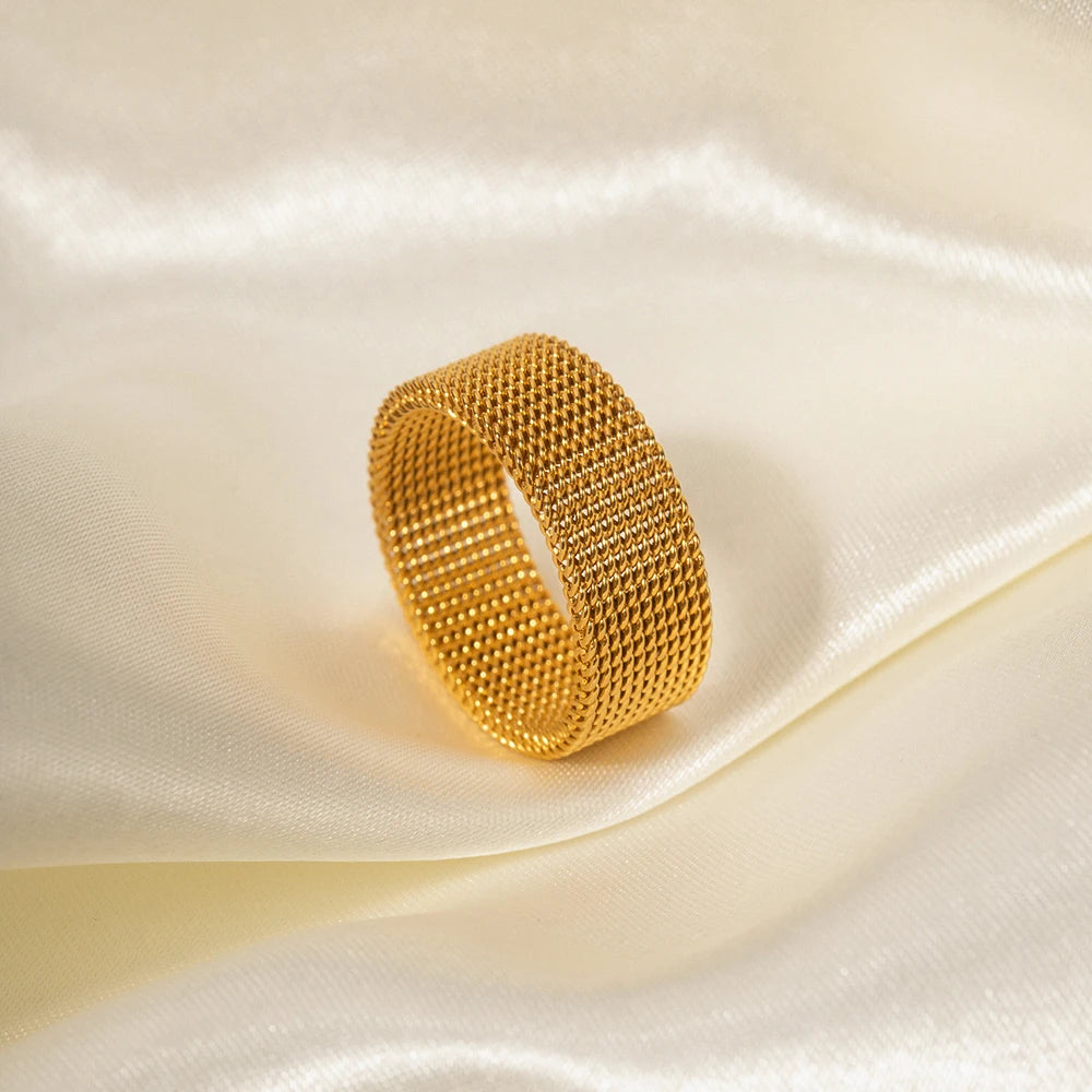 Woven Wide Band Ring — Stainless Steel · PS382