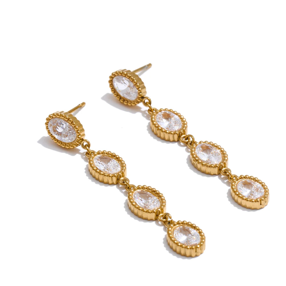 Cubic Zirconia Geometric Chain Earrings — Stainless Steel with Cubic Zirconia · PS1591