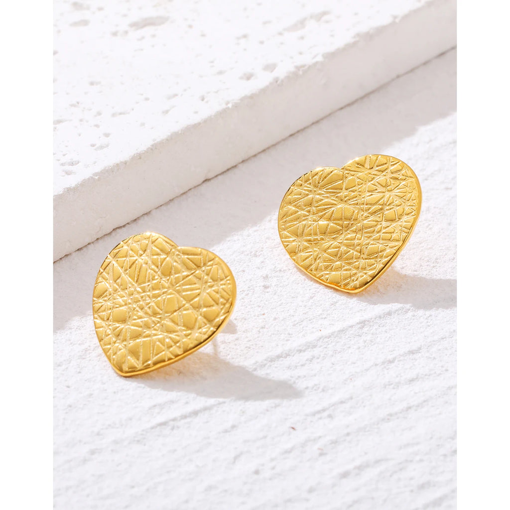 Stud Earrings Heart Irregular Knife Cut Metal Texture — 316L Stainless Steel · PS438