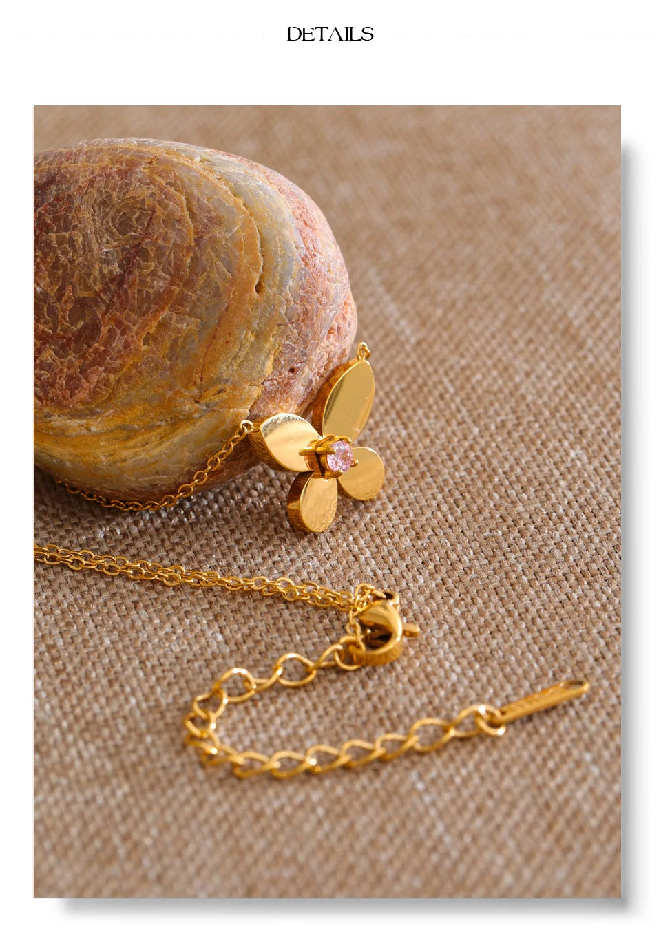 Cubic zirconia butterfly necklace in gold-plated stainless steel with cubic zirconia.
