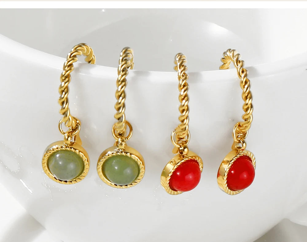 Lapis Lazuli Opal Drop Earrings — 316L Stainless Steel · PS436