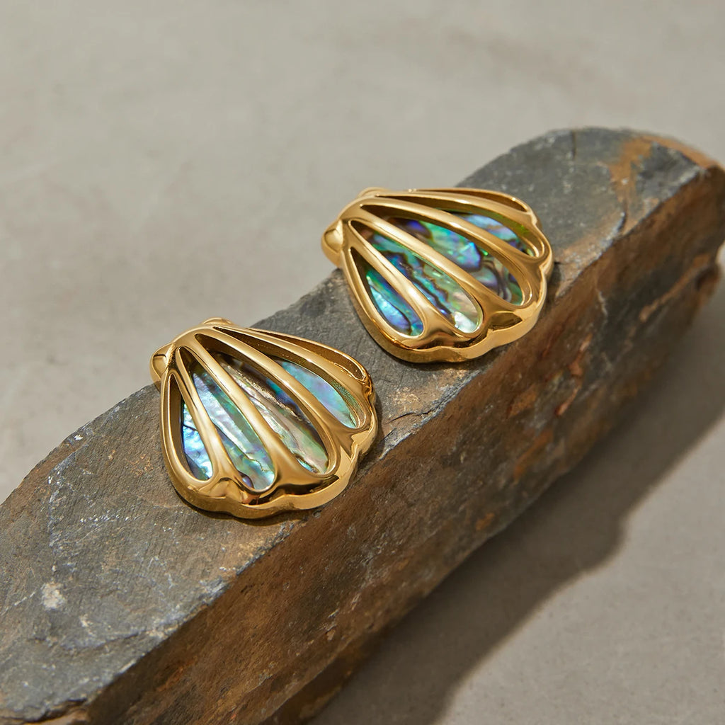Shell Hoop Earrings — Stainless Steel · PS076