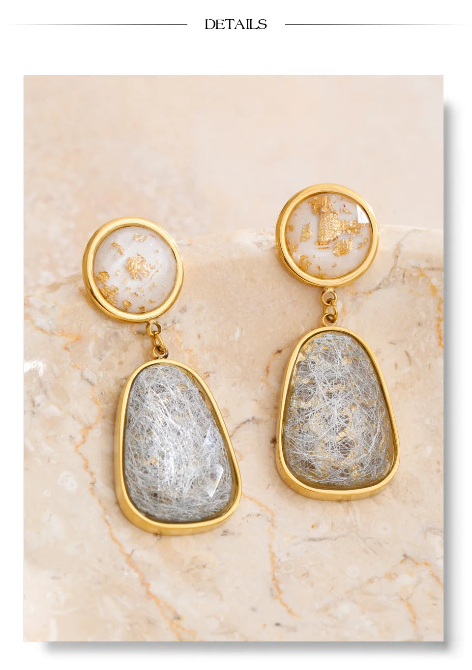 White resin multi-color earrings in gold-plated stainless steel with resin.