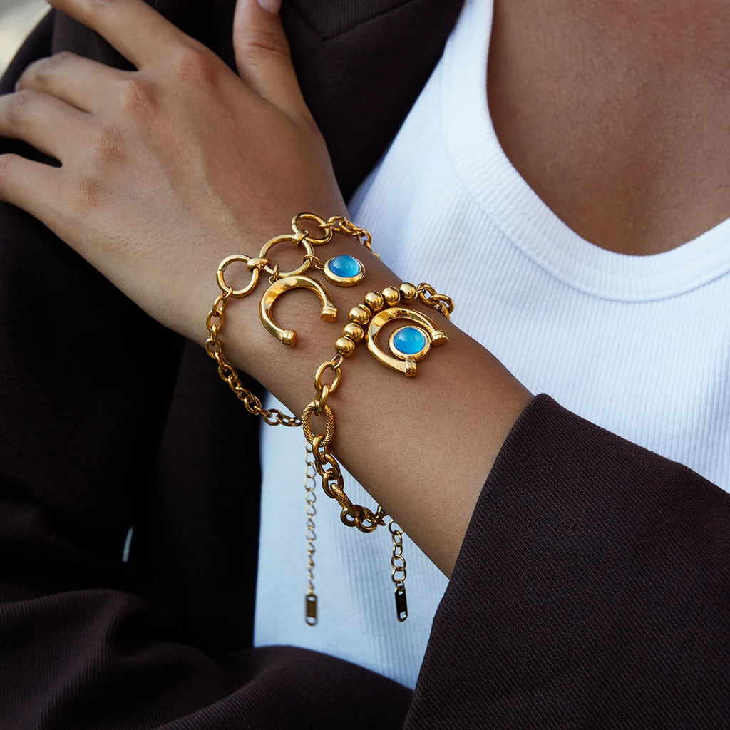 Turquoise Celestial Charm Bracelet — Stainless Steel · PS047