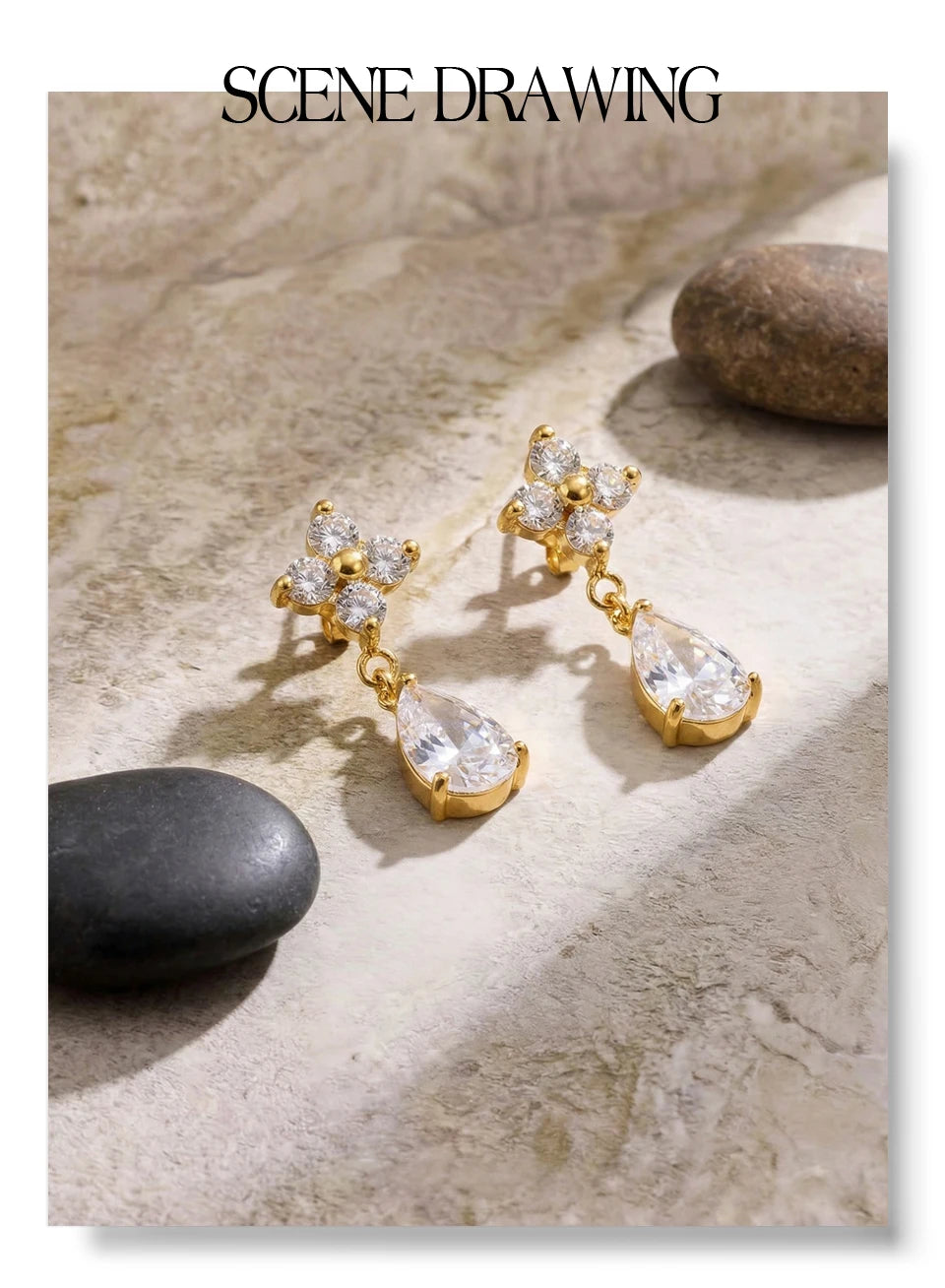 Cubic Zirconia Flower Earrings — Gold-Plated Stainless Steel with Cubic Zirconia · PS1166
